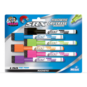 Markers- Magnetic Dry Erase with Erasers 6 PK - Fine Point